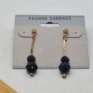 Fashion Earrings Black and Goldtone Beaded Stub Dangling Earrings